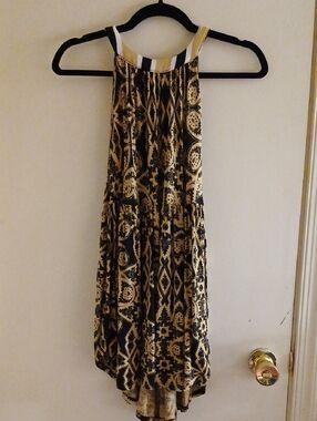 Free People Black and Gold Sleeveless Patterned Tunic